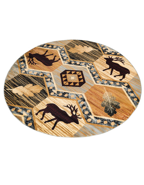 Blue 7' 10 x 7' 10 Pioneer Round Area Rug Classic Southwestern Motif Durable Stain Resistant Easy Clean Carpet for Traditional Interior Decor for Sale at Rug Engine