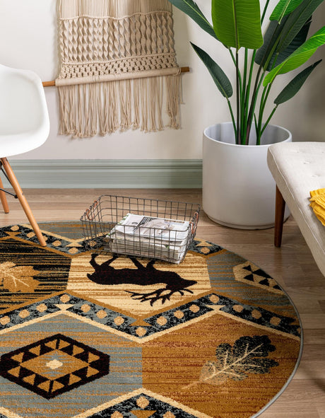 Blue 5' 3 x 5' 3 Pioneer Round Area Rug Classic Southwestern Motif Durable Stain Resistant Easy Clean Carpet for Traditional Interior Decor for Sale at Rug Engine