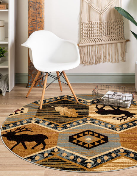 Blue 4' 1 x 4' 1 Pioneer Round Area Rug Classic Southwestern Motif Durable Stain Resistant Easy Clean Carpet for Traditional Interior Decor for Sale at Rug Engine