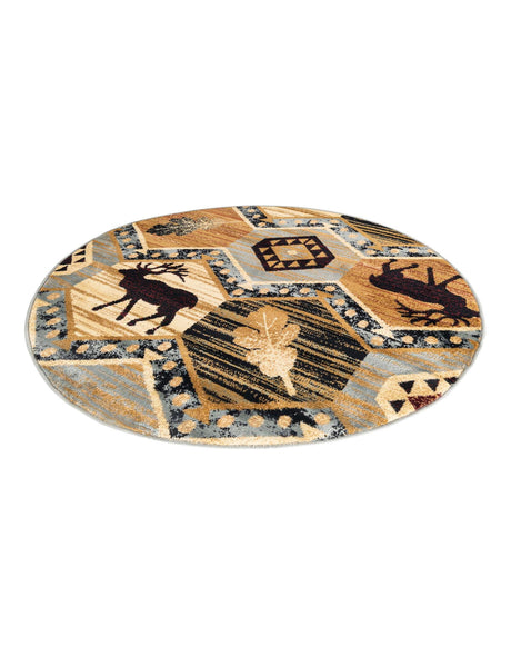 Blue 4' 1 x 4' 1 Pioneer Round Area Rug Classic Southwestern Motif Durable Stain Resistant Easy Clean Carpet for Traditional Interior Decor for Sale at Rug Engine