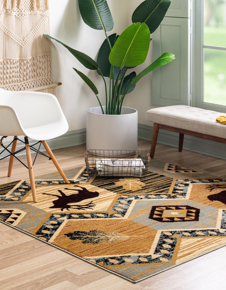 Blue 7' 10 x 7' 10 Pioneer Square Area Rug Classic Southwestern Motif Durable Stain Resistant Easy Clean Carpet for Traditional Interior Decor for Sale at Rug Engine