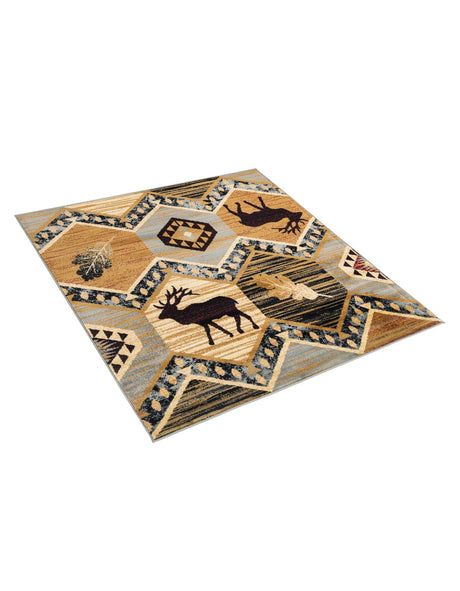 Blue 5' 3 x 5' 3 Pioneer Square Area Rug Classic Southwestern Motif Durable Stain Resistant Easy Clean Carpet for Traditional Interior Decor for Sale at Rug Engine