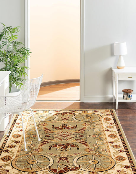 Green 6' 1 x 9' Pioneer Rectangle Area Rug Classic Southwestern Motif Durable Stain Resistant Easy Clean Carpet for Traditional Interior Decor for Sale at Rug Engine