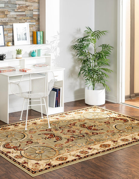 Green 4' 1 x 6' 1 Pioneer Rectangle Area Rug Classic Southwestern Motif Durable Stain Resistant Easy Clean Carpet for Traditional Interior Decor for Sale at Rug Engine