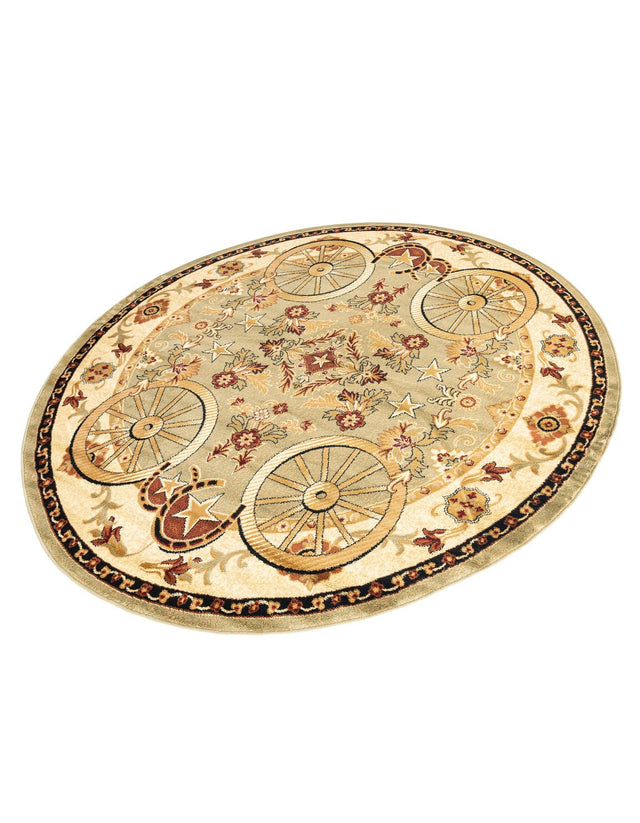 Green 7' 10 x 7' 10 Pioneer Round Area Rug Classic Southwestern Motif Durable Stain Resistant Easy Clean Carpet for Traditional Interior Decor for Sale at Rug Engine