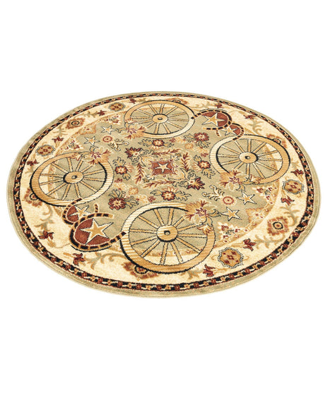Green 5' 3 x 5' 3 Pioneer Round Area Rug Classic Southwestern Motif Durable Stain Resistant Easy Clean Carpet for Traditional Interior Decor for Sale at Rug Engine
