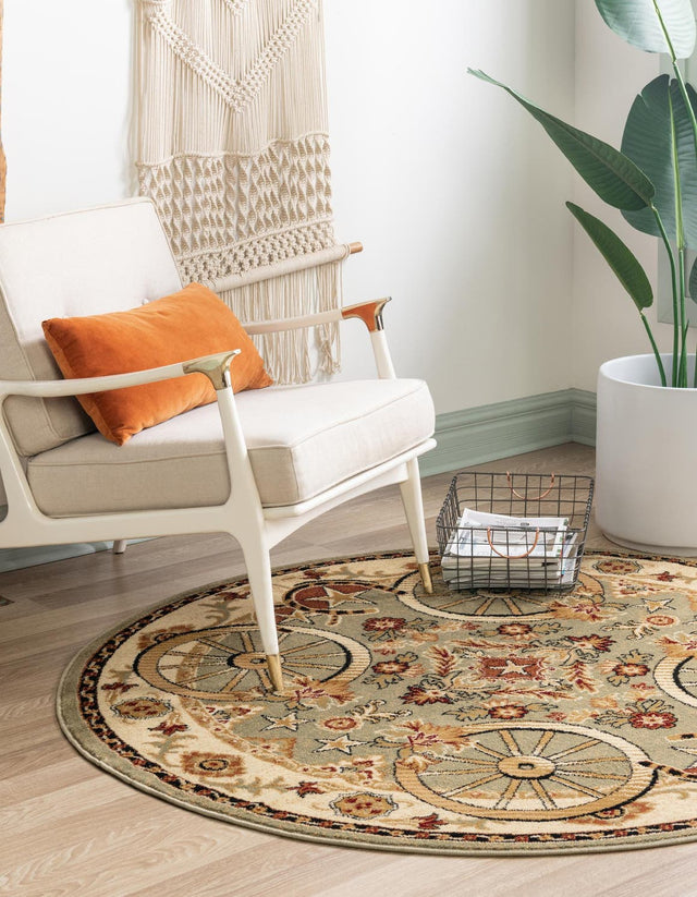Green 7' 10 x 7' 10 Pioneer Round Area Rug Classic Southwestern Motif Durable Stain Resistant Easy Clean Carpet for Traditional Interior Decor for Sale at Rug Engine