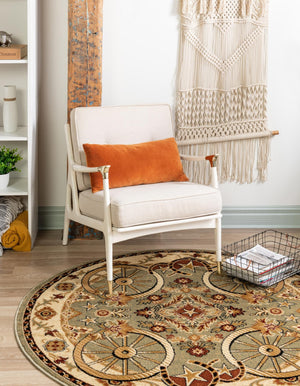 Green 7' 10 x 7' 10 Pioneer Round Area Rug Classic Southwestern Motif Durable Stain Resistant Easy Clean Carpet for Traditional Interior Decor for Sale at Rug Engine