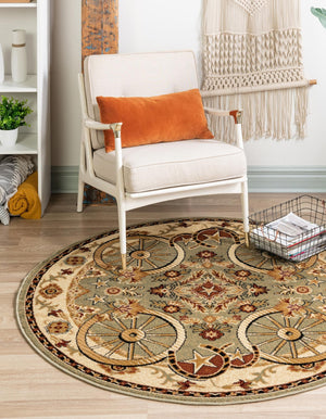 Green 7' 10 x 7' 10 Pioneer Round Area Rug Classic Southwestern Motif Durable Stain Resistant Easy Clean Carpet for Traditional Interior Decor for Sale at Rug Engine