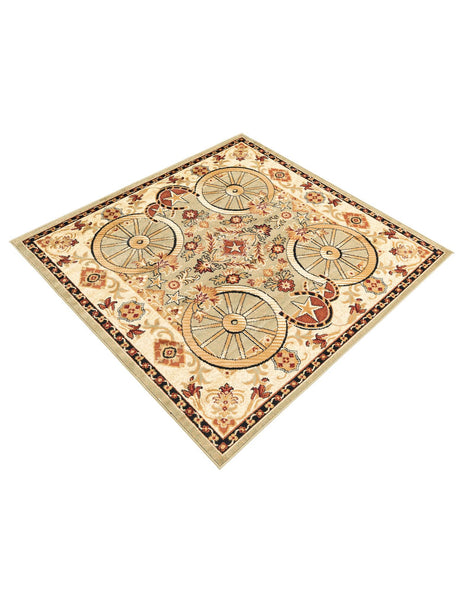 Green 5' 3 x 5' 3 Pioneer Square Area Rug Classic Southwestern Motif Durable Stain Resistant Easy Clean Carpet for Traditional Interior Decor for Sale at Rug Engine