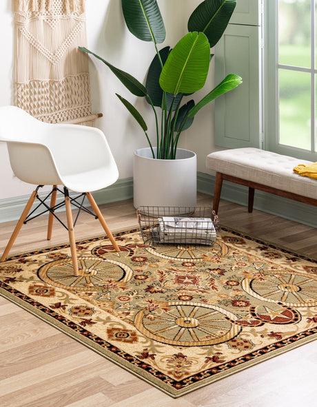 Green 5' 3 x 5' 3 Pioneer Square Area Rug Classic Southwestern Motif Durable Stain Resistant Easy Clean Carpet for Traditional Interior Decor for Sale at Rug Engine