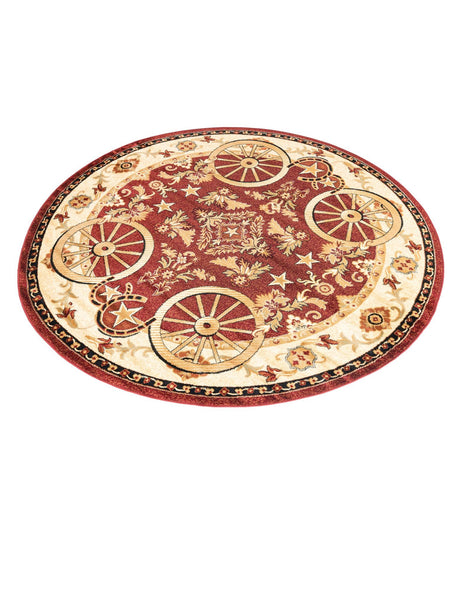 Red 7' 10 x 7' 10 Pioneer Round Area Rug Classic Southwestern Motif Durable Stain Resistant Easy Clean Carpet for Traditional Interior Decor for Sale at Rug Engine