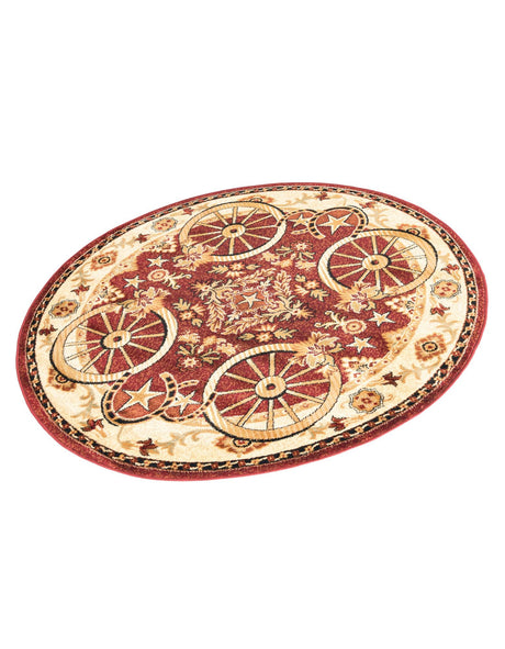 Red 5' 3 x 5' 3 Pioneer Round Area Rug Classic Southwestern Motif Durable Stain Resistant Easy Clean Carpet for Traditional Interior Decor for Sale at Rug Engine