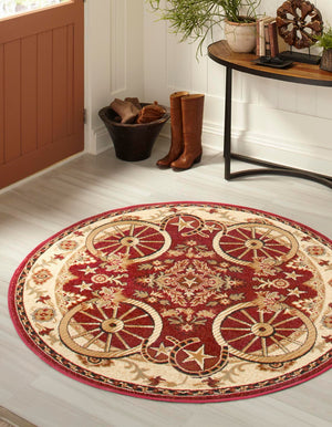 Red 5' 3 x 5' 3 Pioneer Round Area Rug
