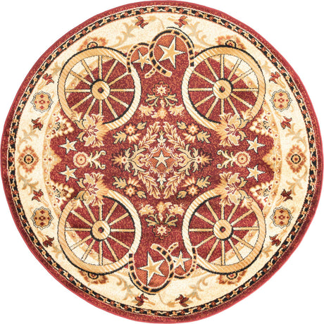 Red 5' 3 x 5' 3 Pioneer Round Area Rug