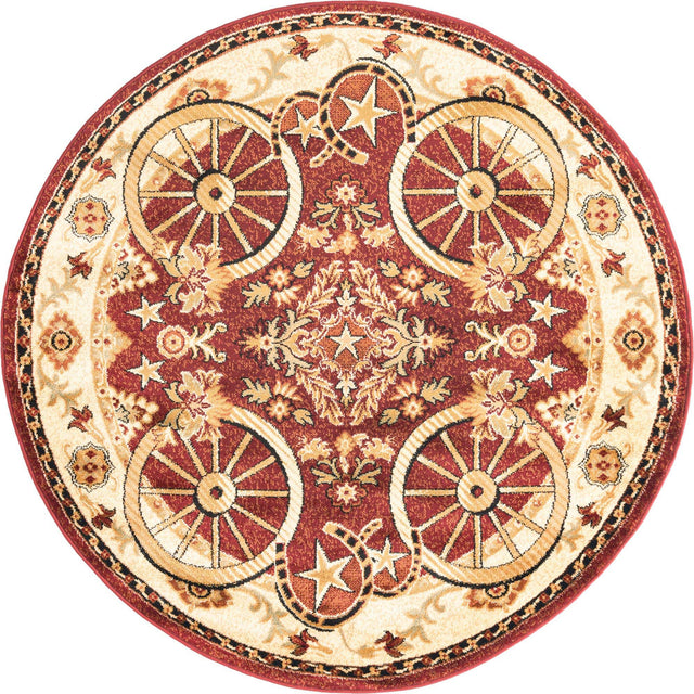 Red 5' 3 x 5' 3 Pioneer Round Area Rug