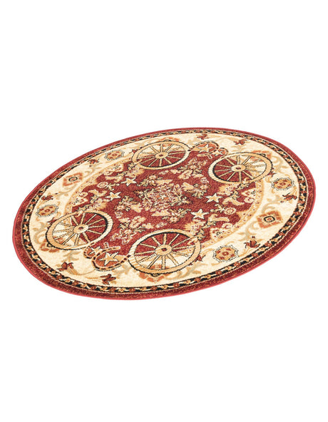 Red 4' 1 x 4' 1 Pioneer Round Area Rug Classic Southwestern Motif Durable Stain Resistant Easy Clean Carpet for Traditional Interior Decor for Sale at Rug Engine