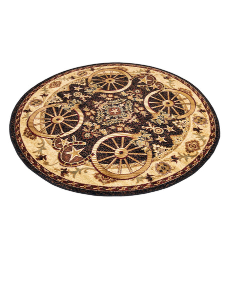 Black 5' 3 x 5' 3 Pioneer Round Area Rug Classic Southwestern Motif Durable Stain Resistant Easy Clean Carpet for Traditional Interior Decor for Sale at Rug Engine