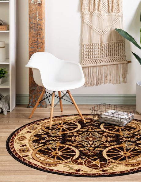 Black 5' 3 x 5' 3 Pioneer Round Area Rug Classic Southwestern Motif Durable Stain Resistant Easy Clean Carpet for Traditional Interior Decor for Sale at Rug Engine