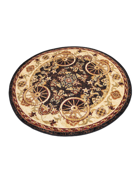 Black 4' 1 x 4' 1 Pioneer Round Area Rug Classic Southwestern Motif Durable Stain Resistant Easy Clean Carpet for Traditional Interior Decor for Sale at Rug Engine