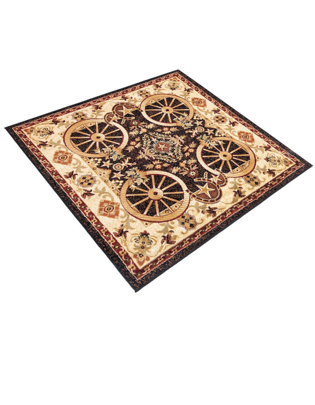 Black 5' 3 x 5' 3 Pioneer Square Area Rug Classic Southwestern Motif Durable Stain Resistant Easy Clean Carpet for Traditional Interior Decor for Sale at Rug Engine