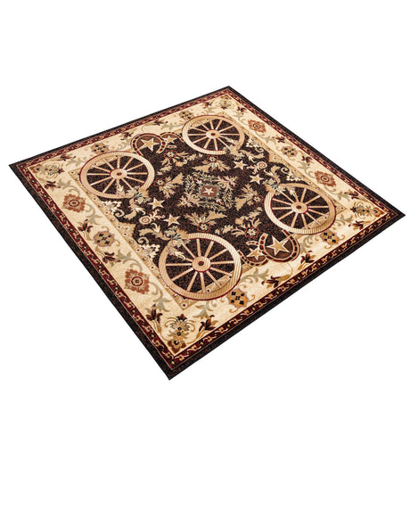 Black 7' 10 x 7' 10 Pioneer Square Area Rug Classic Southwestern Motif Durable Stain Resistant Easy Clean Carpet for Traditional Interior Decor for Sale at Rug Engine