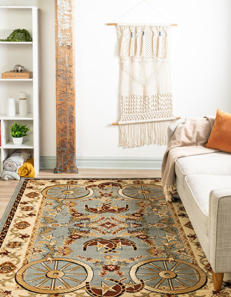 Blue 2' x 3' 1 Pioneer Rectangle Area Rug Classic Southwestern Motif Durable Stain Resistant Easy Clean Carpet for Traditional Interior Decor for Sale at Rug Engine