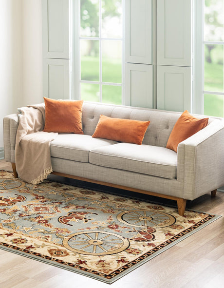 Blue 7' 1 x 10' Pioneer Rectangle Area Rug Classic Southwestern Motif Durable Stain Resistant Easy Clean Carpet for Traditional Interior Decor for Sale at Rug Engine