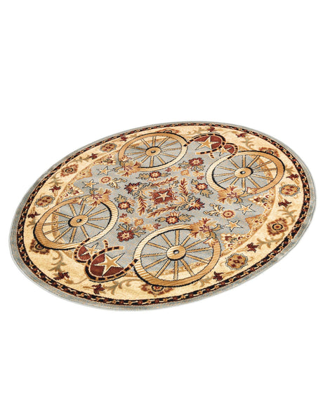 Blue 5' 3 x 5' 3 Pioneer Round Area Rug Classic Southwestern Motif Durable Stain Resistant Easy Clean Carpet for Traditional Interior Decor for Sale at Rug Engine