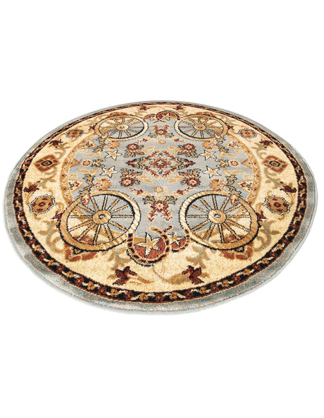 Blue 4' 1 x 4' 1 Pioneer Round Area Rug Classic Southwestern Motif Durable Stain Resistant Easy Clean Carpet for Traditional Interior Decor for Sale at Rug Engine