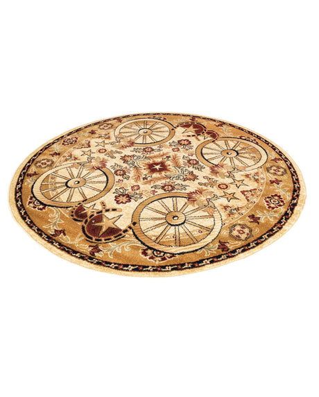 Ivory 7' 10 x 7' 10 Pioneer Round Area Rug Classic Southwestern Motif Durable Stain Resistant Easy Clean Carpet for Traditional Interior Decor for Sale at Rug Engine