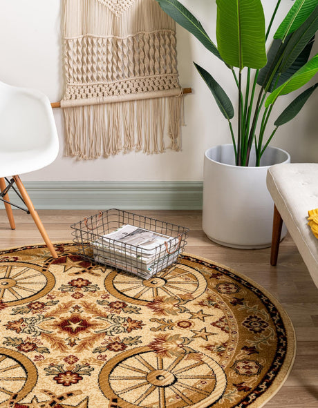 Ivory 7' 10 x 7' 10 Pioneer Round Area Rug Classic Southwestern Motif Durable Stain Resistant Easy Clean Carpet for Traditional Interior Decor for Sale at Rug Engine