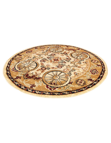 Ivory 4' 1 x 4' 1 Pioneer Round Area Rug Classic Southwestern Motif Durable Stain Resistant Easy Clean Carpet for Traditional Interior Decor for Sale at Rug Engine