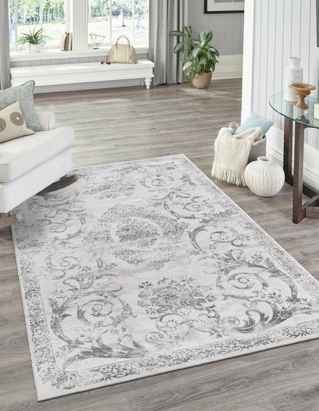 Gray 5' 3 x 8' Finsbury Rectangle Area Rug 60% Polypropylene & 40% Polyester Contemporary Carpet for Living Rooms, Dining, Offices for Sale at Rug Engine