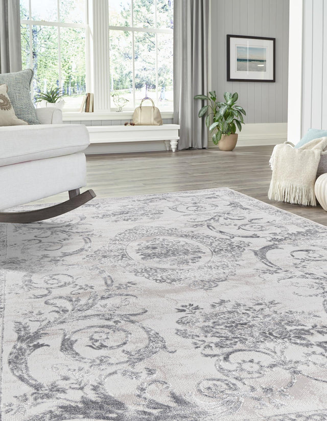 Gray 9' x 12' Finsbury Rectangle Area Rug 60% Polypropylene & 40% Polyester Contemporary Carpet for Living Rooms, Dining, Offices for Sale at Rug Engine