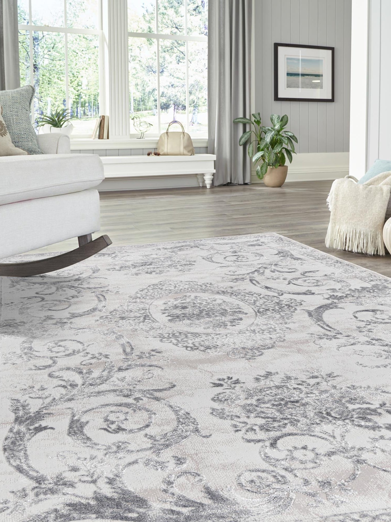 Gray 6' x 9' Finsbury Rectangle Area Rug 60% Polypropylene & 40% Polyester Contemporary Carpet for Living Rooms, Dining, Offices for Sale at Rug Engine