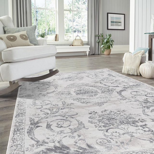 Gray 9' x 12' Finsbury Rectangle Area Rug 60% Polypropylene & 40% Polyester Contemporary Carpet for Living Rooms, Dining, Offices for Sale at Rug Engine