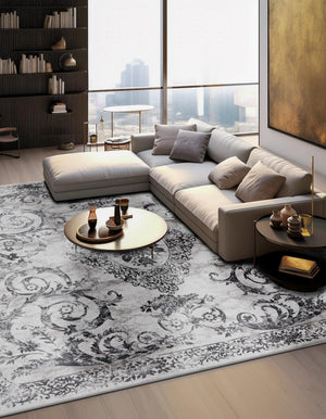 Gray 7' 10 x 7' 10 Finsbury Square Area Rug 60% Polypropylene & 40% Polyester Contemporary Carpet for Living Rooms, Dining, Offices for Sale at Rug Engine