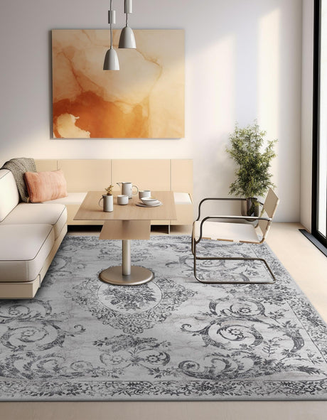 Gray 7' 10 x 7' 10 Finsbury Square Area Rug 60% Polypropylene & 40% Polyester Contemporary Carpet for Living Rooms, Dining, Offices for Sale at Rug Engine