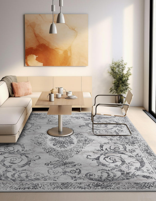 Gray 7' 10 x 7' 10 Finsbury Square Area Rug 60% Polypropylene & 40% Polyester Contemporary Carpet for Living Rooms, Dining, Offices for Sale at Rug Engine