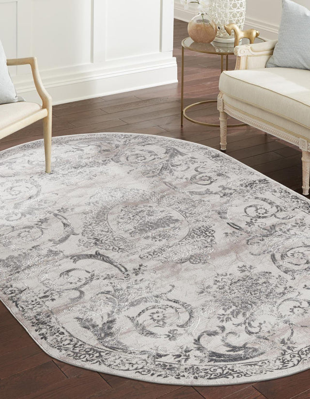 Gray 5' 3 x 8' Finsbury Oval Area Rug 60% Polypropylene & 40% Polyester Contemporary Carpet for Living Rooms, Dining, Offices for Sale at Rug Engine