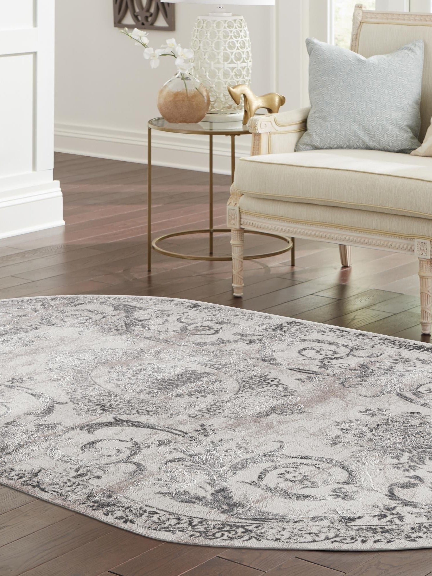 Gray 5' 3 x 8' Finsbury Oval Area Rug 60% Polypropylene & 40% Polyester Contemporary Carpet for Living Rooms, Dining, Offices for Sale at Rug Engine
