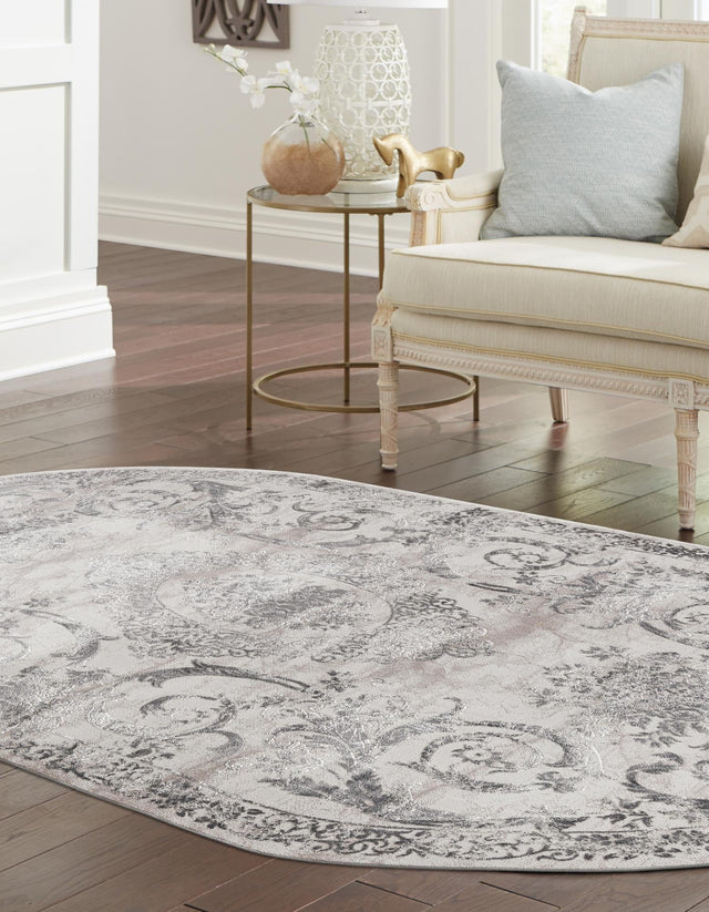 Gray 5' 3 x 8' Finsbury Oval Area Rug 60% Polypropylene & 40% Polyester Contemporary Carpet for Living Rooms, Dining, Offices for Sale at Rug Engine