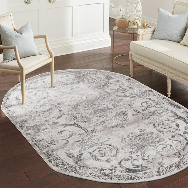 Gray 7' 10 x 10' Finsbury Oval Area Rug 60% Polypropylene & 40% Polyester Contemporary Carpet for Living Rooms, Dining, Offices for Sale at Rug Engine