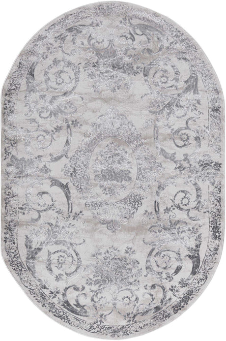 Gray 5' 3 x 8' Finsbury Oval Area Rug 60% Polypropylene & 40% Polyester Contemporary Carpet for Living Rooms, Dining, Offices for Sale at Rug Engine