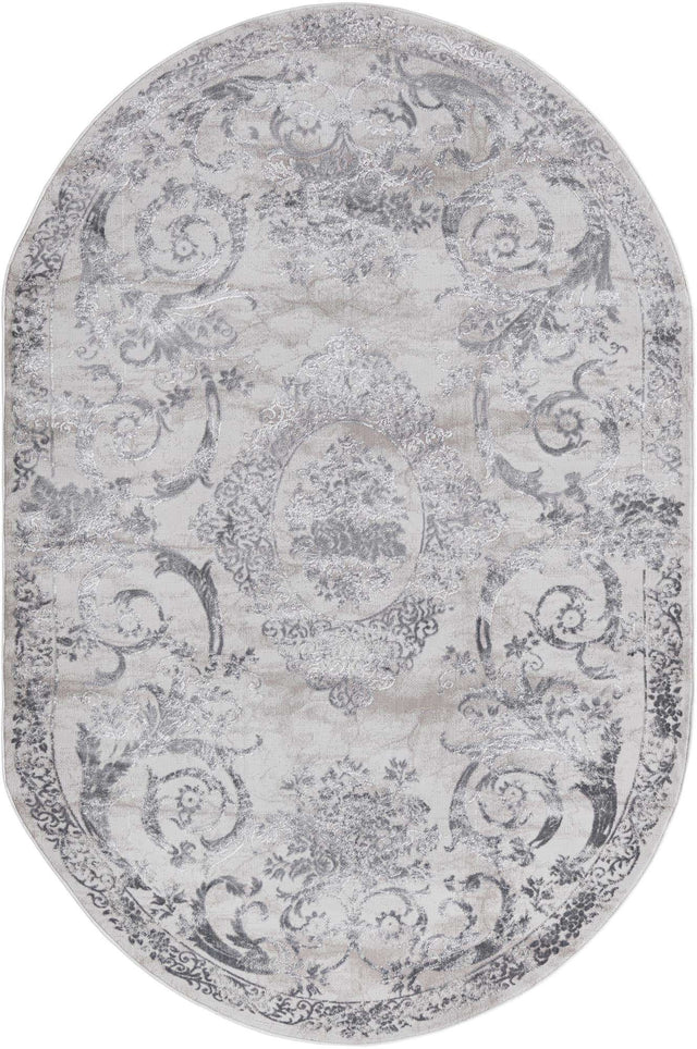 Gray 5' 3 x 8' Finsbury Oval Area Rug 60% Polypropylene & 40% Polyester Contemporary Carpet for Living Rooms, Dining, Offices for Sale at Rug Engine