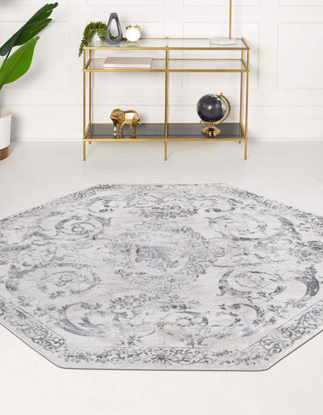 Gray 5' 3 x 5' 3 Finsbury Octagon Area Rug 60% Polypropylene & 40% Polyester Contemporary Carpet for Living Rooms, Dining, Offices for Sale at Rug Engine