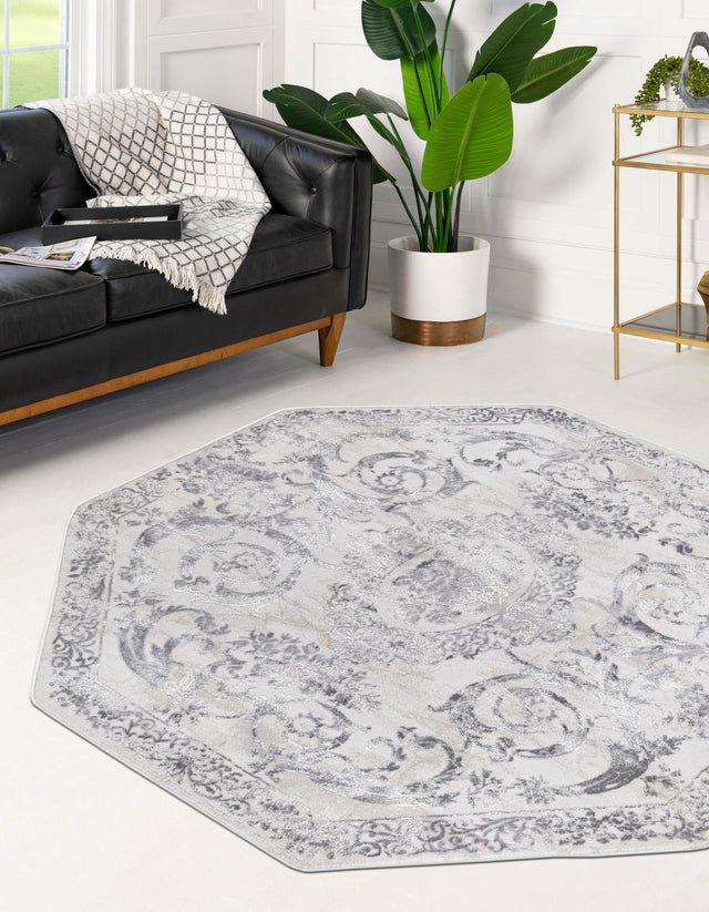 Gray 5' 3 x 5' 3 Finsbury Octagon Area Rug 60% Polypropylene & 40% Polyester Contemporary Carpet for Living Rooms, Dining, Offices for Sale at Rug Engine