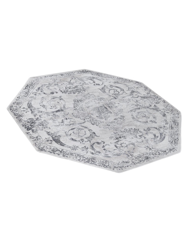 Gray 5' 3 x 5' 3 Finsbury Octagon Area Rug 60% Polypropylene & 40% Polyester Contemporary Carpet for Living Rooms, Dining, Offices for Sale at Rug Engine