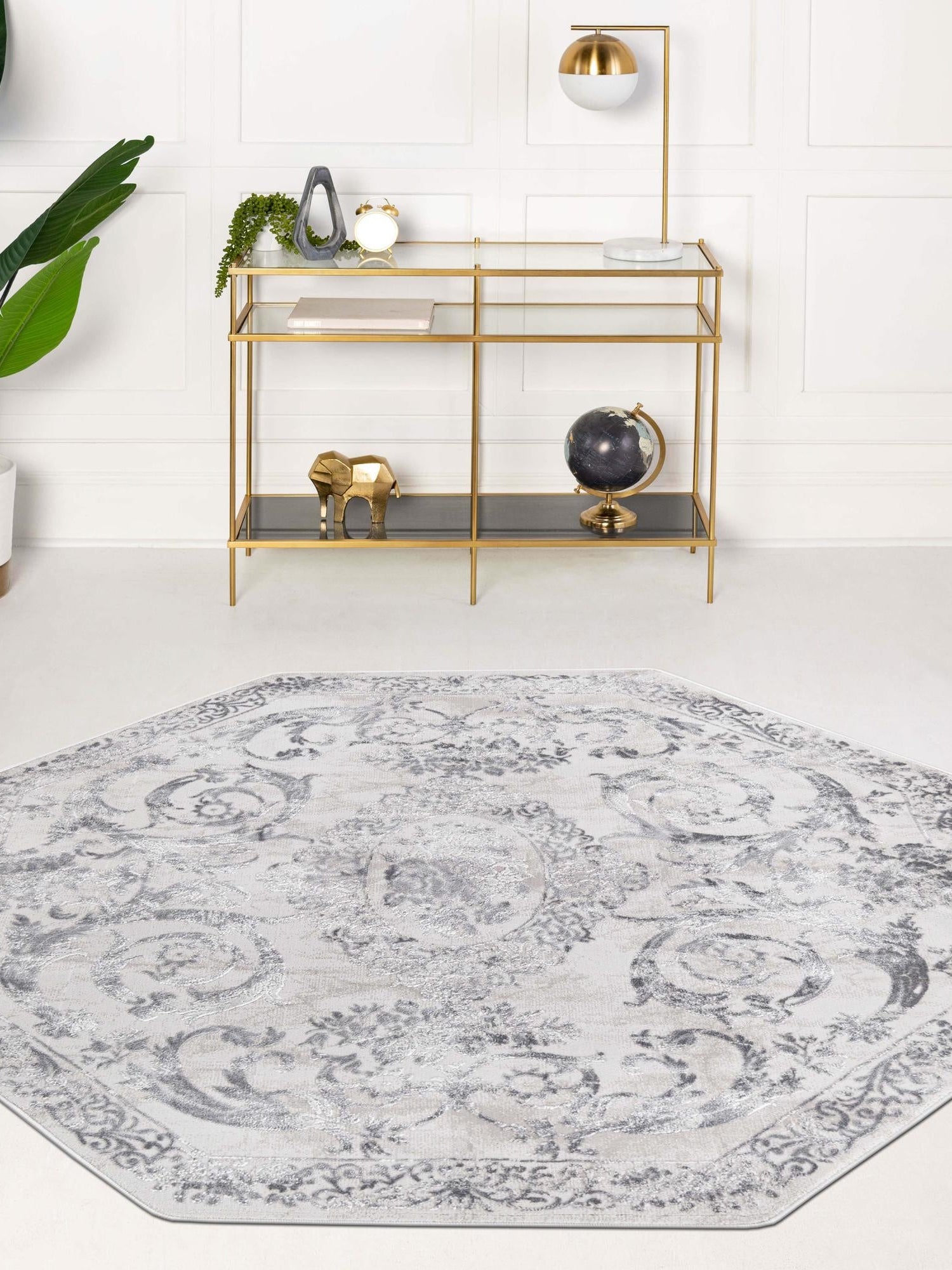 Gray 5' 3 x 5' 3 Finsbury Octagon Area Rug 60% Polypropylene & 40% Polyester Contemporary Carpet for Living Rooms, Dining, Offices for Sale at Rug Engine